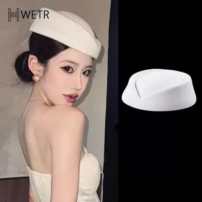 Béret d'hôtesse de l'air vintage noir à calotte plate multifonctionnel pour femmes pour printemps automne plage et événements festifs