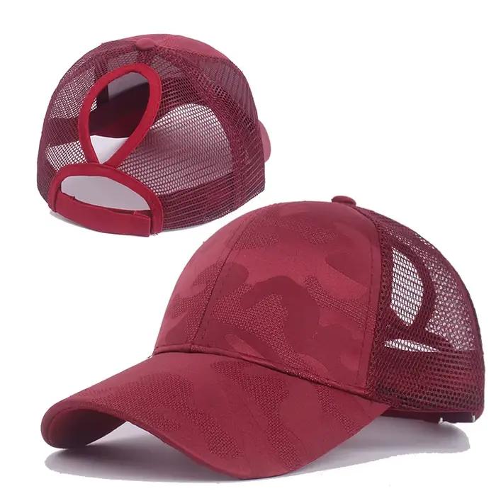 Chapeau de camionneur en maille de camouflage pour femmes casquette de baseball protection solaire moderne chignon queue de cheval occasionnels extérieurs