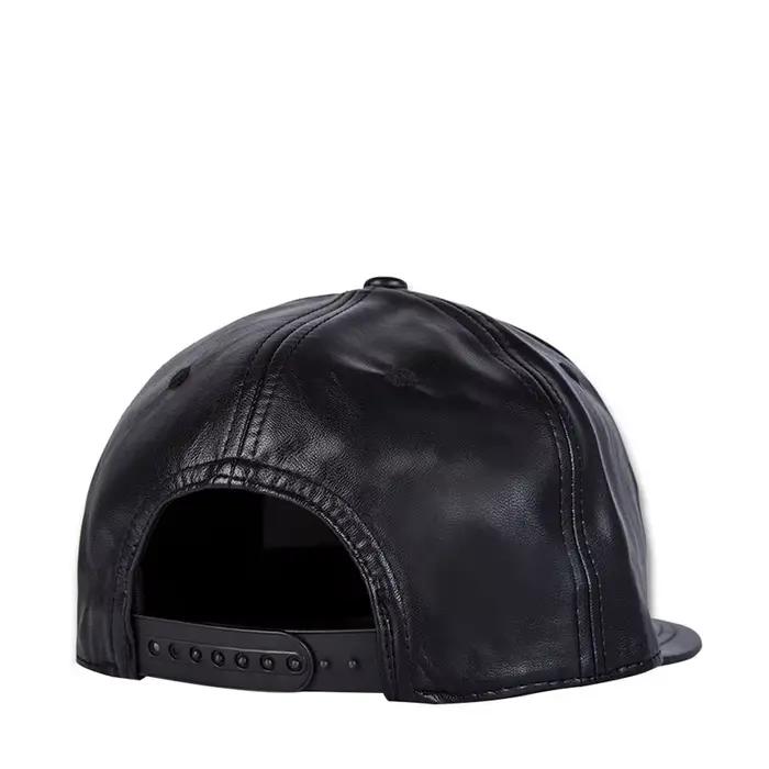 Chapeau à bords plats en cuir noir pour hommes