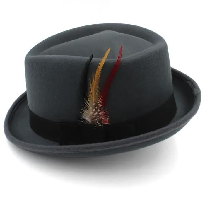 Losange couronne trilby chapeaux pour hommes classique plume