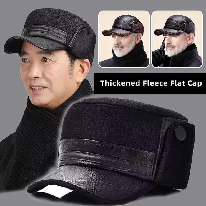 Chapeau chauffant thermique doublé polaire pour hommes âgés élégant coupe-vent hiver faire du shopping cadeau papa grand-père