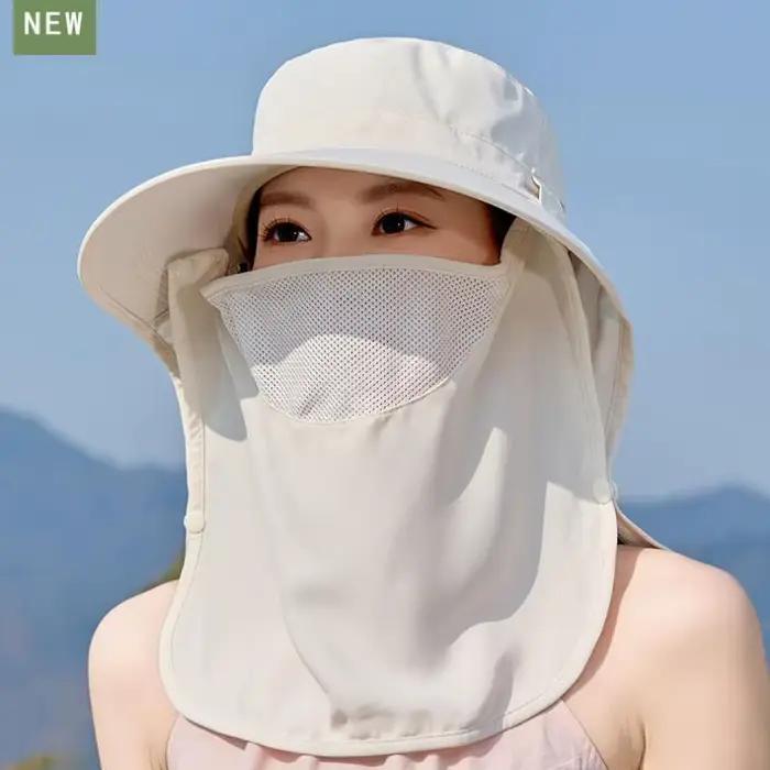 Chapeaux d'été pour femmes chapeau de soleil Protection Uv avec masque châle