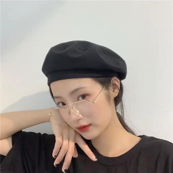 Béret Octogonal en Coton pour Femme Style Rétro Français à Carreaux Chapeau Militaire Chapeau de Peintre pour l'Automne et le Street Style Occasionnels