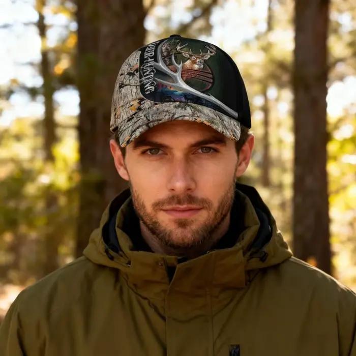 Casquette de baseball de camouflage de chasse avec tête de cerf et conception de bois pour adulte ajustable pour chasse et plein air style sport et tendance unisexe