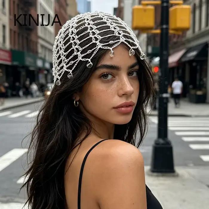 Bonnet perlé ajouré fait main au crochet pour femmes, style sport, polyvalent pour quatre saisons, voyages et photos