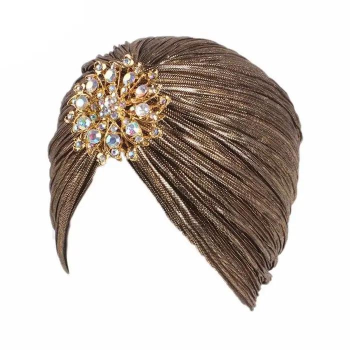 Chapeau turban plissé confortable pour femme polyvalent polyester bandana africain luxueux indien broche voyage printemps automne