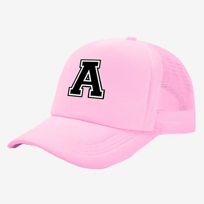 Chapeau de camionneur rose imprimé 26 lettres pour enfants – Maille respirante