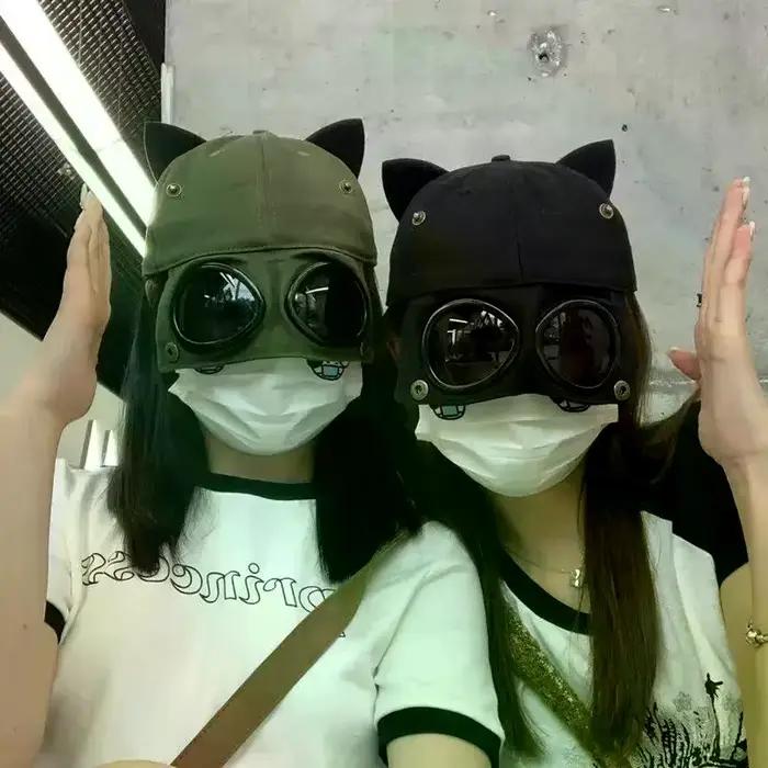 Casquette de baseball brodée avec oreilles de chat pour femme
