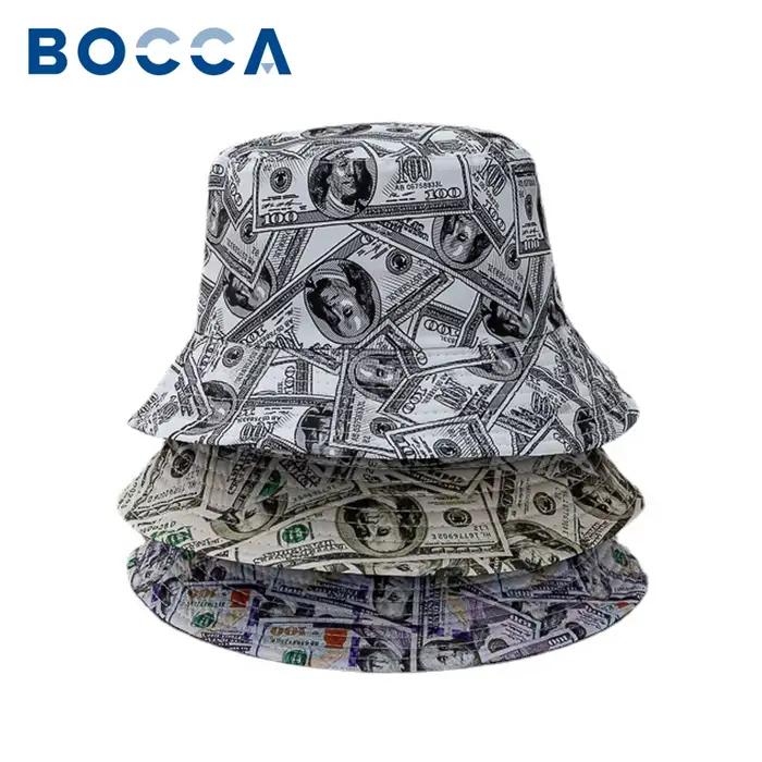 Chapeau unisexe Bocca Dollar imprimé dollar double face réversible pour homme et femme style sport été hiver occasions décontractées alpinisme tourisme sport plein air