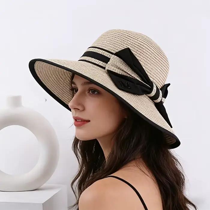Nouveau style printemps : Chapeau de paille à large bord avec nœud