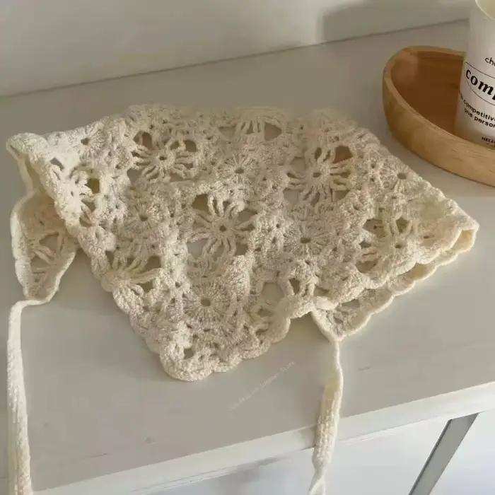 Mode tricoté foulard chapeau français Style pastorale Triangle bandeau à la main Crochet