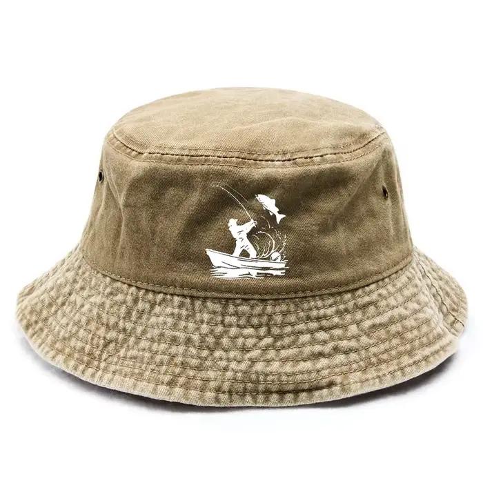 Chapeau de seau en coton imprimé pêche pour homme et femme, idéal pour les activités extérieures, camping, pêche et toutes les occasions décontractées