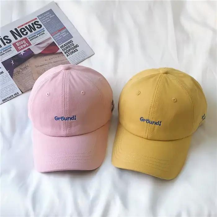 Casquette de baseball beige de style coréen pour femmes et hommes - Été lettre broderie rue Snapback chapeau de soleil étudiant décontracté capote unisexe