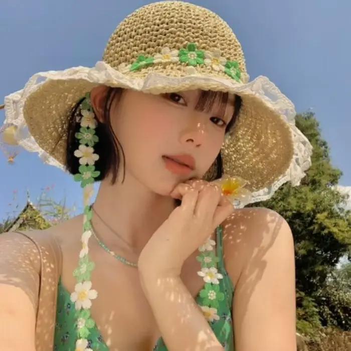 Chapeau de paille à large bord style français pour femme