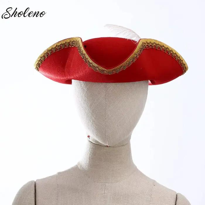 Chapeau de pirate en feutre à bord métallique orné de tricorne coloniale