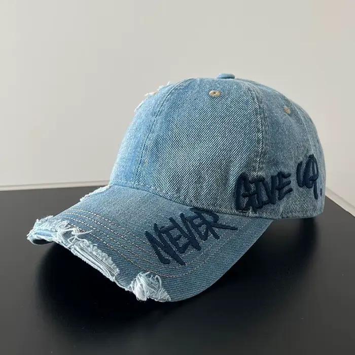 Casquette de baseball vintage pour femme en denim délavé