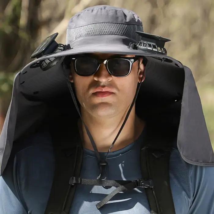 Chapeau de ventilateur solaire avec rabat de cou