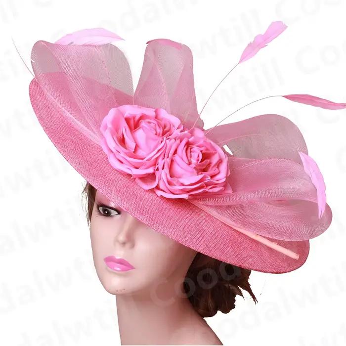 Ivoire grand Royal Ascot Fascinator chapeau fleur cheveux accessoires femmes mariage église casque dames Cocktail fête chapellerie casquette