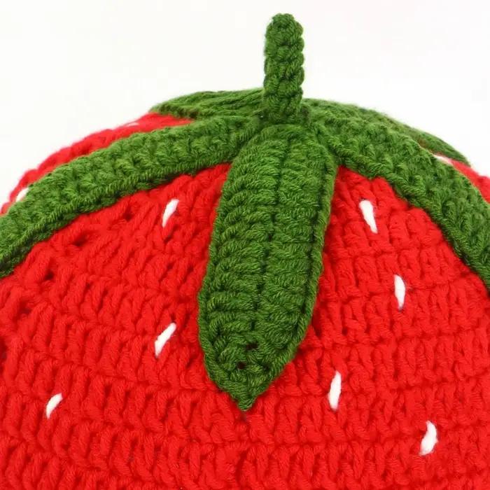 Casquette de neige hommes femmes fraise Crochet chapeau à la main Floral Portable tricoté mignon Vintage fleur