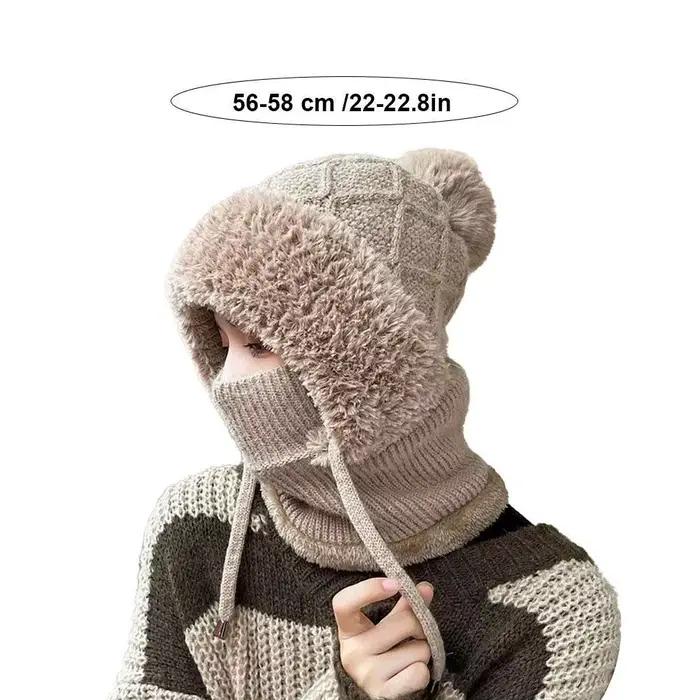 Femmes hiver velours tricoté laine cagoule chapeau Protection des oreilles moelleux