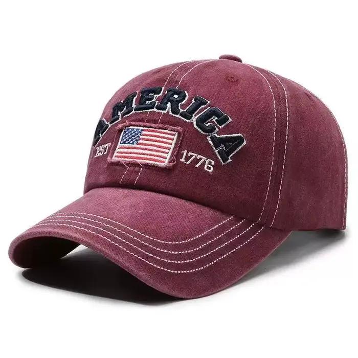 Casquette de baseball AMERICA vintage en jean délavé avec visière