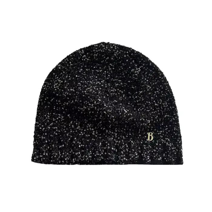 Mignon nœud papillon bonnets chapeau noir casquette chaude paillettes tricoté chapeau bonnets coréen tricot casquette chaude