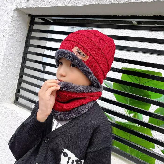 Lot de 2 chapeaux et écharpes d'hiver en tissu épais