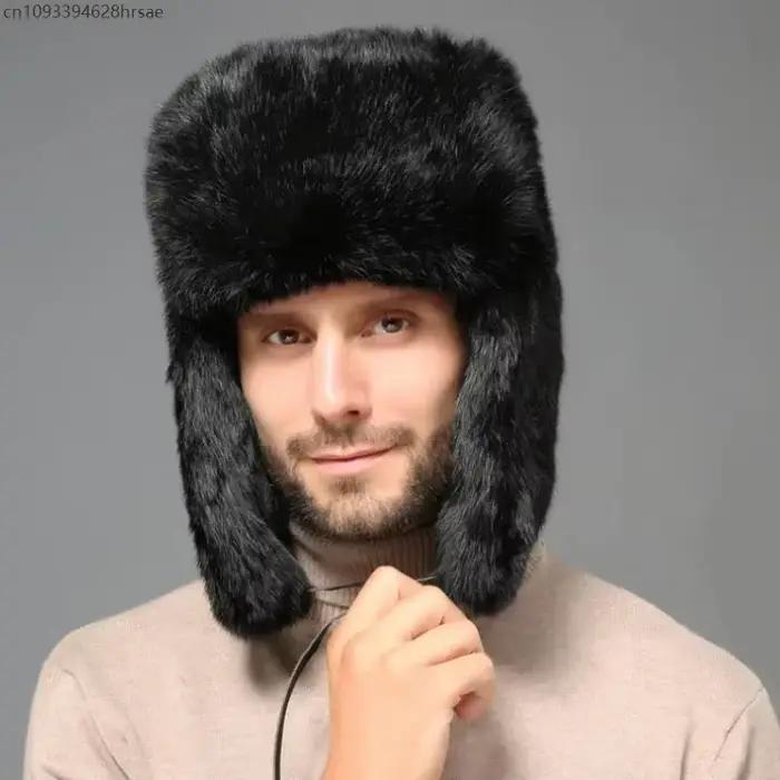 Hiver russe homme femme grosse peau Faux Rex lapin fourrure chapeaux de luxe fausse