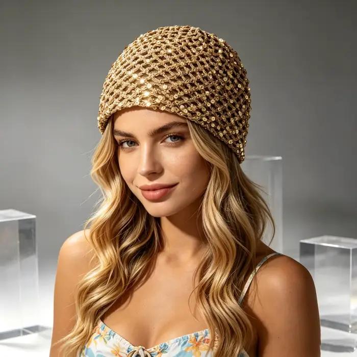 Chapeau à paillettes pour femmes scintillant idéal pour fêtes carnavals festivals boîtes de nuit discothèques occassions spéciales polyester tricoté adaptable toutes saisons