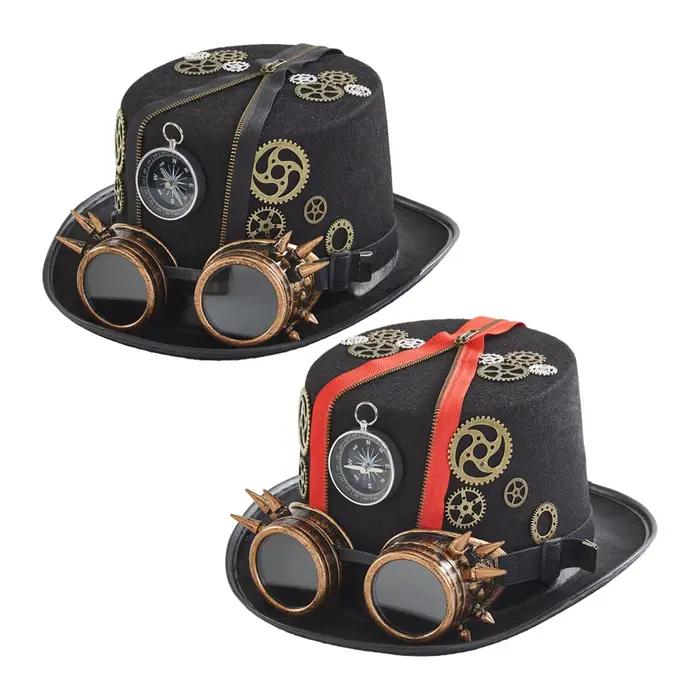 Chapeau steampunk gothique avec lunettes amovibles pour hommes, occasion Halloween et soirées thématiques