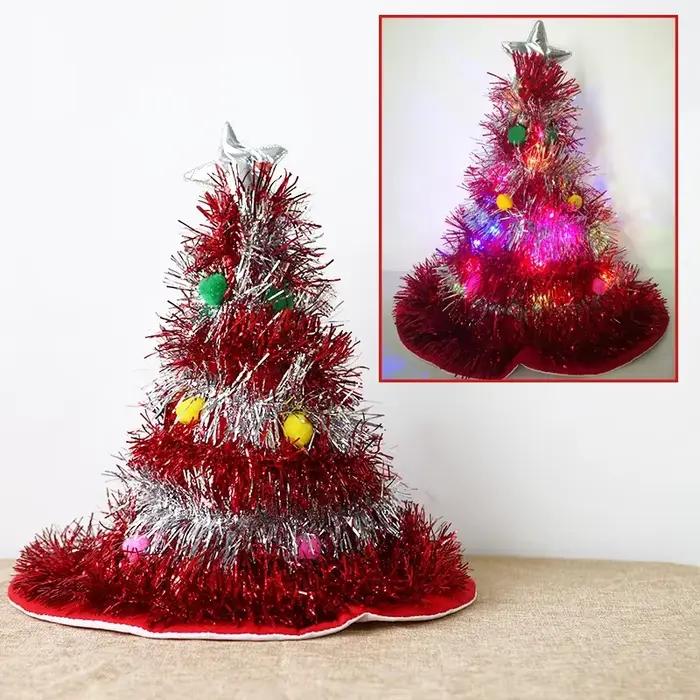 Chapeaux festifs arbre chapeau de père noël avec guirlandes LED lumières colorées étoile Costume de nouvel an pour adultes enfants