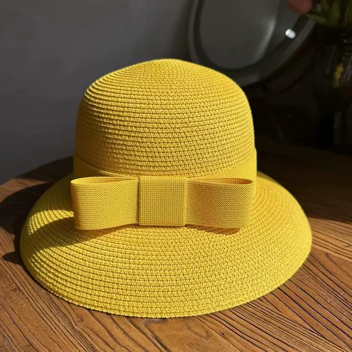 Nouveau chapeau de paille violet style hepburn pour femmes et filles idéal plage et vacances grand chapeau de soleil protection solaire printemps été voyage occassions spéciales
