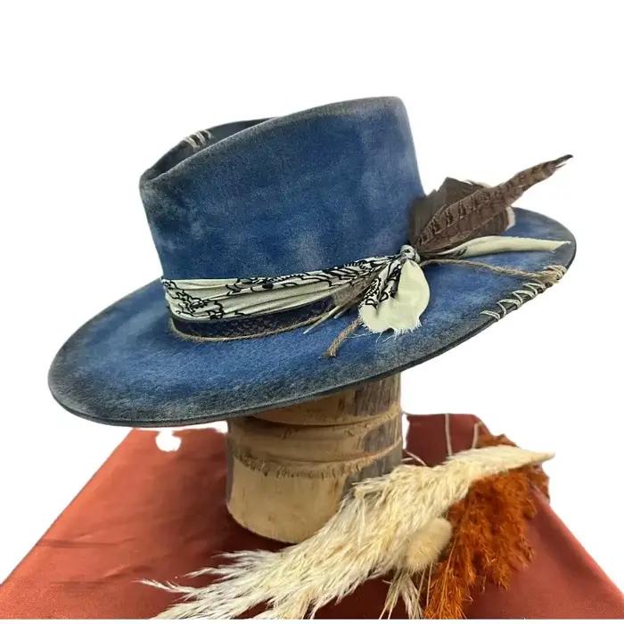 Chapeau haut-de-forme de Style ethnique avec ruban en détresse 100% laine Pure