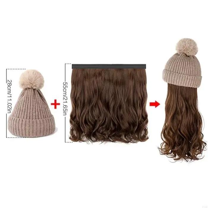 Chapeau tricoté avec Extensions cheveux pour filles
