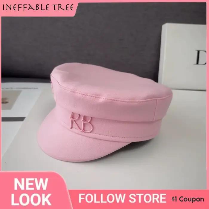 Casquettes Baker Boy en coton/lin ornées de monogrammes roses pour femmes
