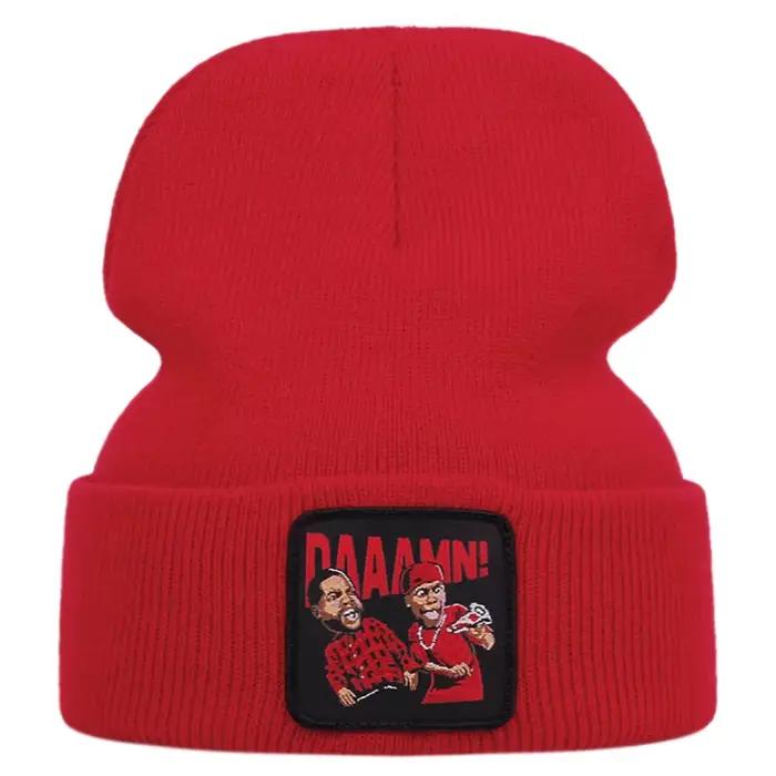 DAAAMN chapeau tricoté brodé de dessin animé pour les événements sportifs de plein air d'automne et d'hiver