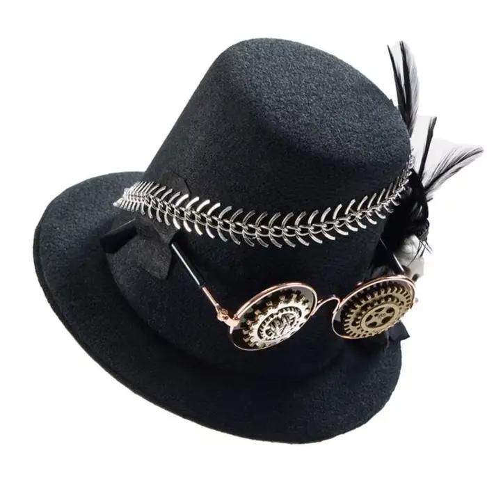 39BB chapeau haut fait main chapeaux plats élégants Billycock Cosplay Halloween pour unisexe habiller