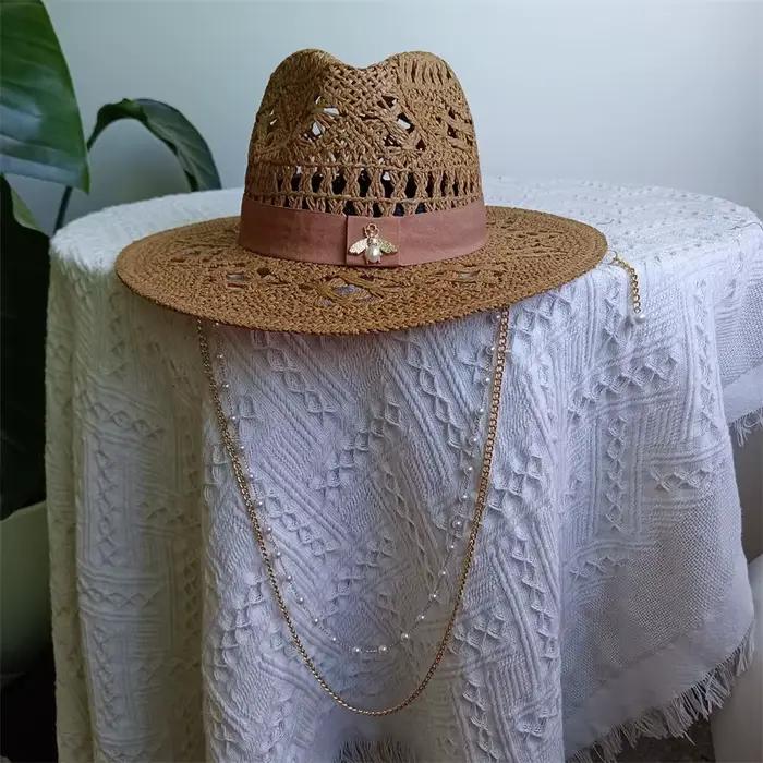 Chapeau de paille d'été pour femmes et hommes unisexe, protection solaire, style sportif chic, usage plage et soirée, cadeau occasionnel