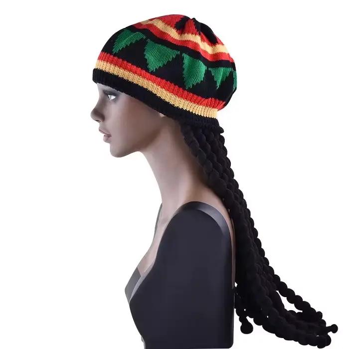 Nouveau bonnet tricoté unisexe tressé style jamaïcain Rasta