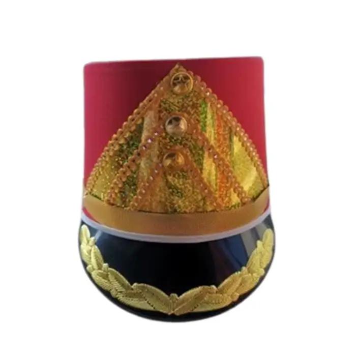 Chapeau de groupe de musique rouge pour enfants et adultes cosplay militaire vêtements de sauna chapeaux de performance scolaire avec plumes fournitures de festival