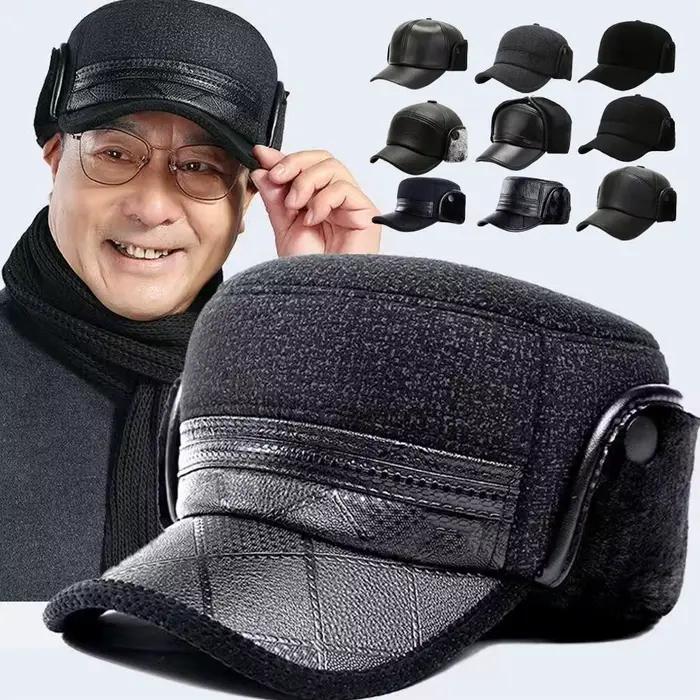 Chapeau chauffant thermique doublé polaire pour hommes âgés élégant coupe-vent hiver faire du shopping cadeau papa grand-père