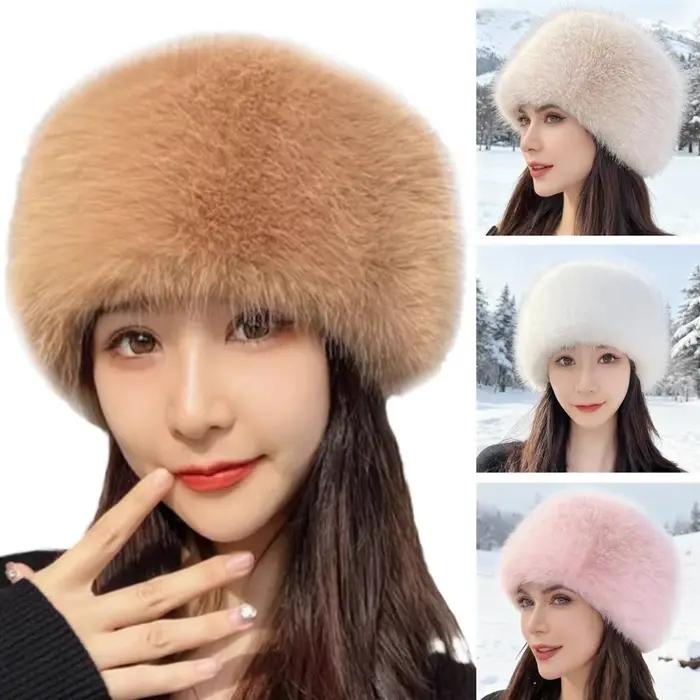 Chaud en plein air fille cache-oreilles femmes chapeaux d'hiver fausse fourrure bandeau moelleux russe casquettes