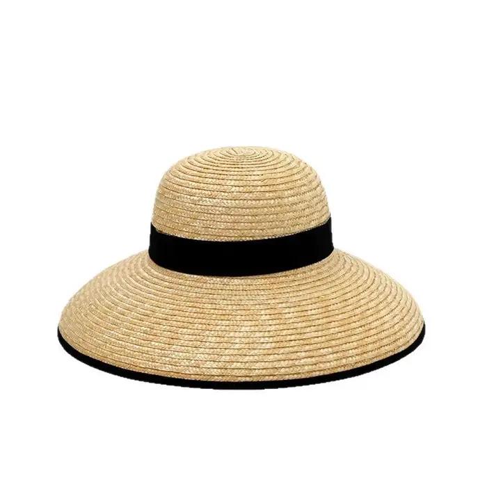 Chapeau d'été en paille à bords noirs pour femmes style sport chic plage protection solaire multifonctionnels occasions estivales