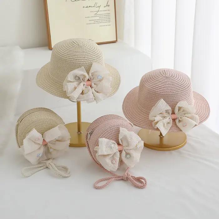 Chapeau de paille pour enfants filles avec sac