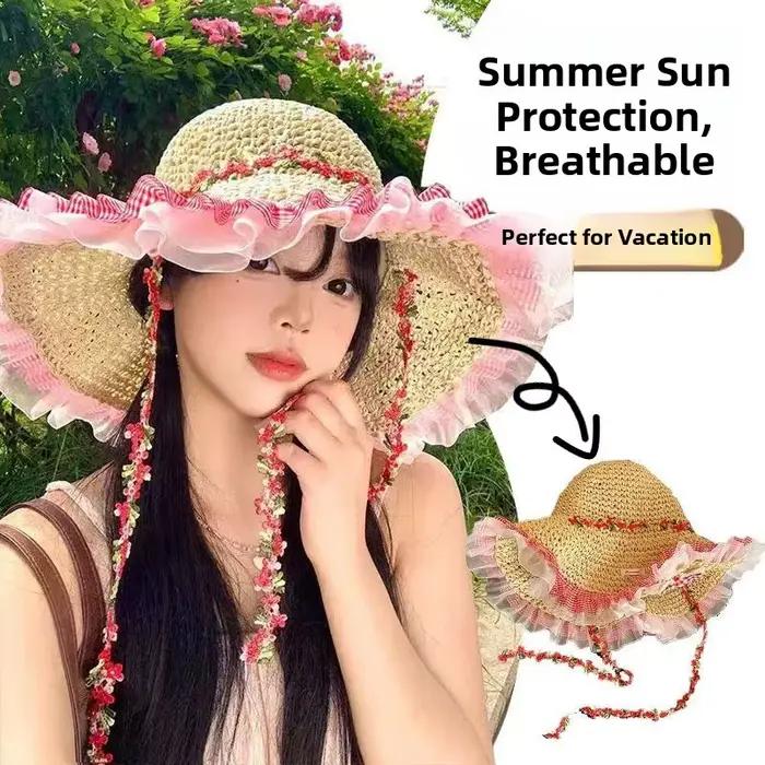 Chapeau de paille à large bord style français pour femme