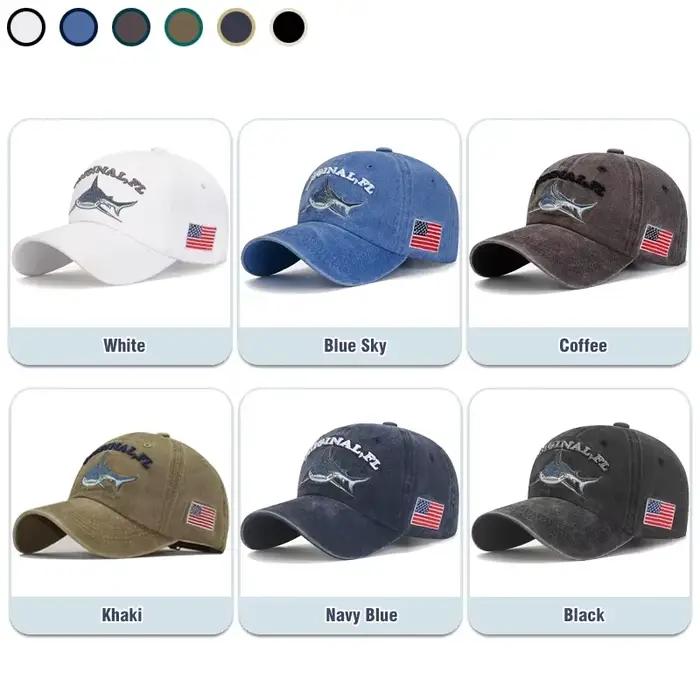 Casquette de baseball requin brodée délavée de dessin animé populaire