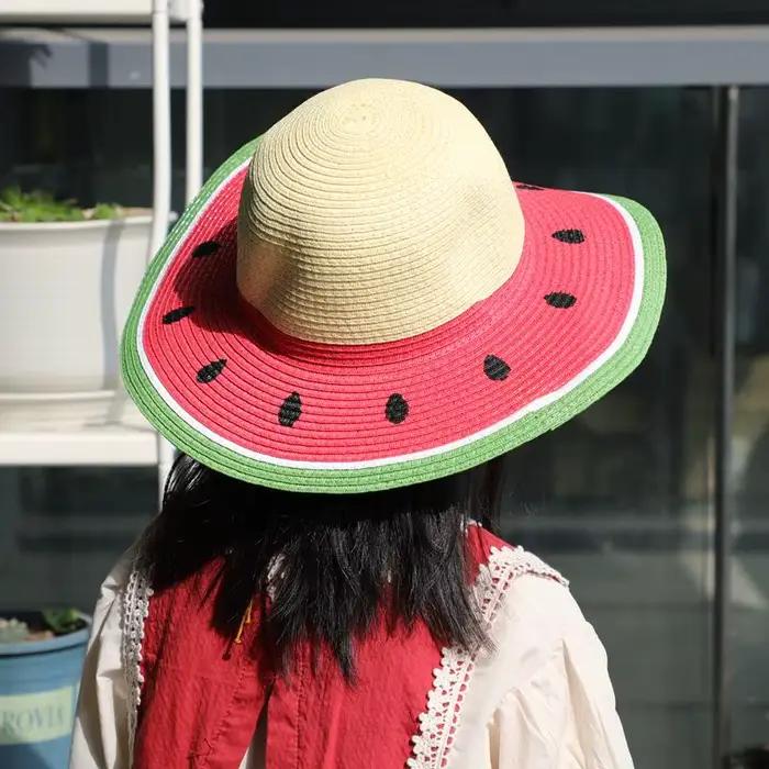 Chapeau de paille pastèque assorti pour parents et enfants