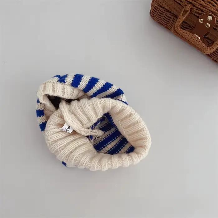 Garçons filles Protection des oreilles écharpe chapeaux automne hiver chaud coréen à capuche bonnet enfants rayé cagoule chapeau