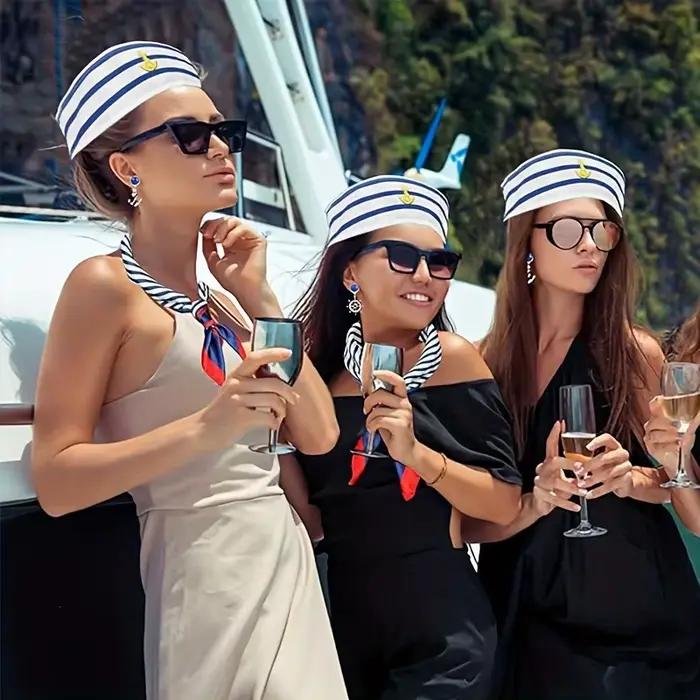 1/5 ensembles de chapeau de marin de Yacht et écharpe rayée