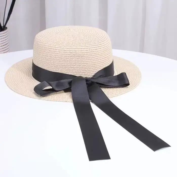 Printemps été classiques chapeau de paille femme plat haut seau chapeaux Chapeu doux arc Sombrero Mujer Fedora